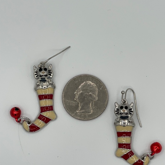 Christmas Stockings And Kitten Cat Jingle Bells Pierced Earrings - Picture 9 of 9